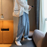 Men Jeans Loose Solid Color Straight-Leg Pants Trousers